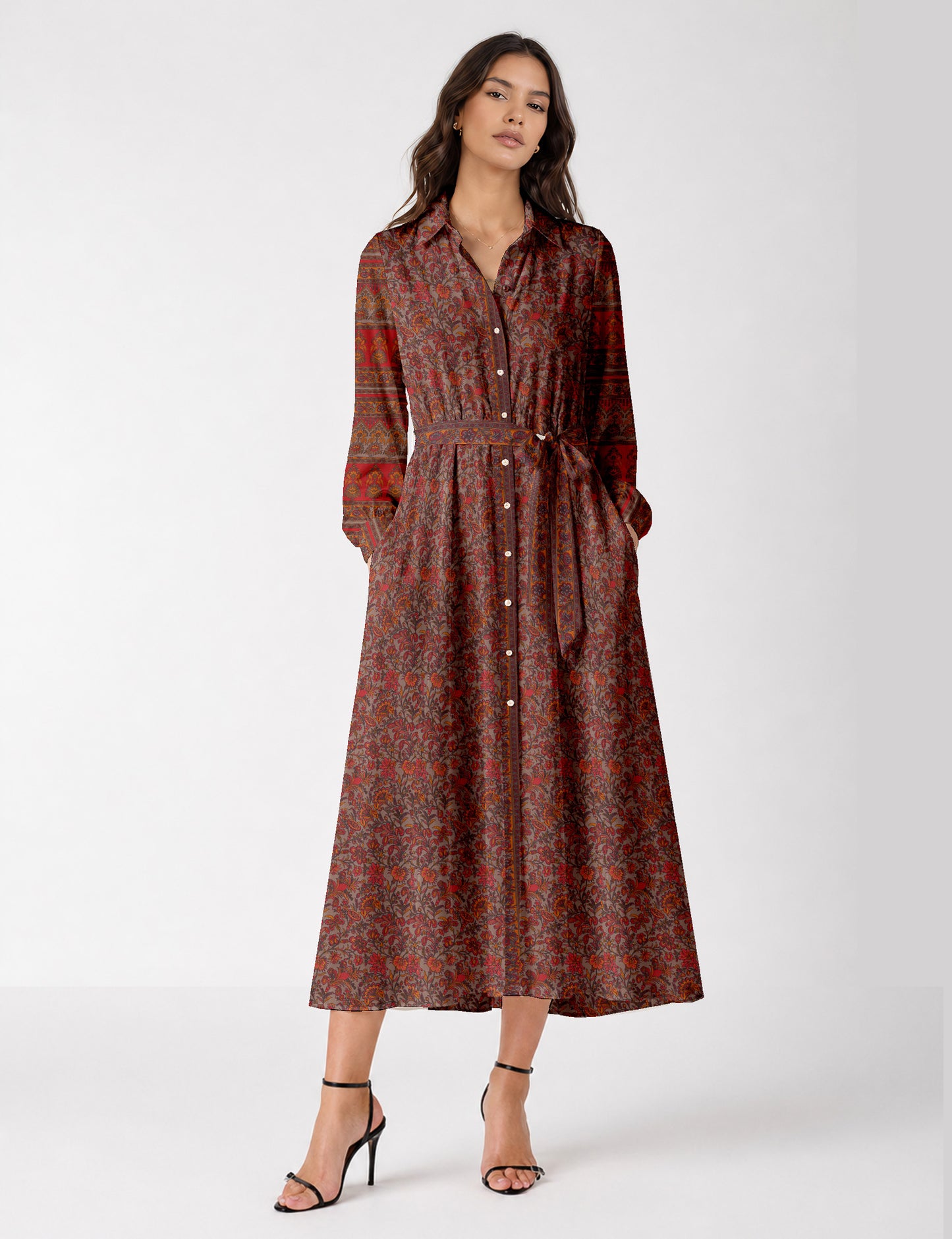 Long shirt dress - Orange Floral