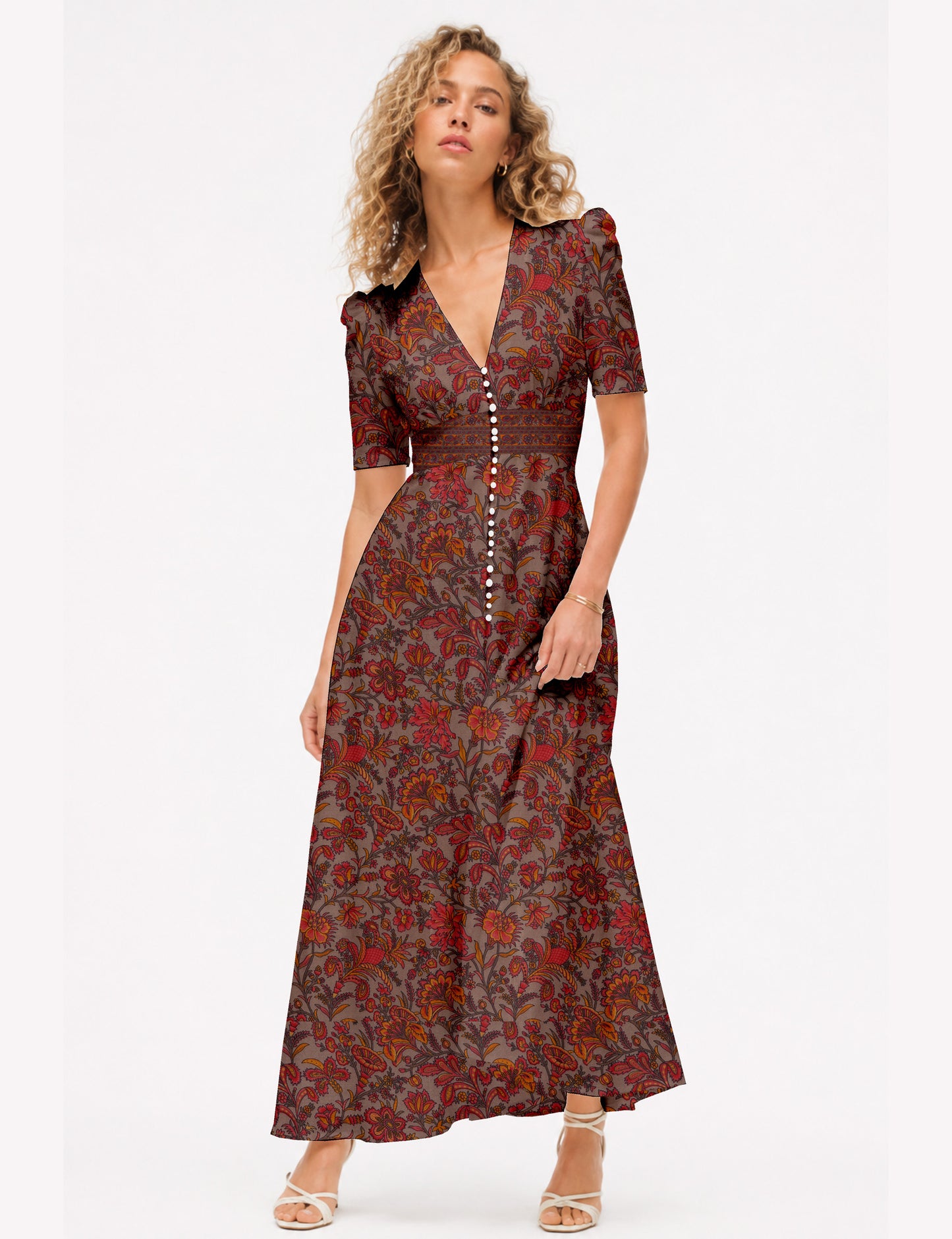 Maxi romantic dress - Orange Floral