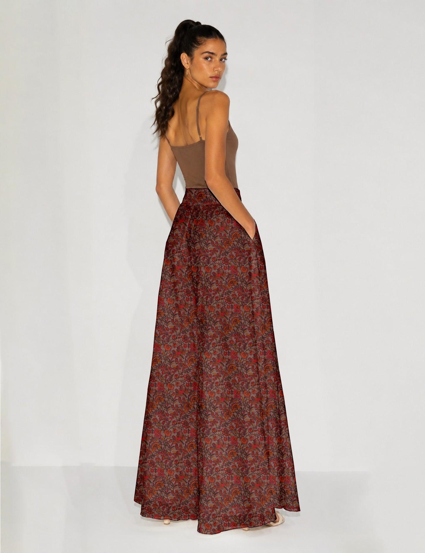 Wide Leg Palazzo Trousers - Orange Floral