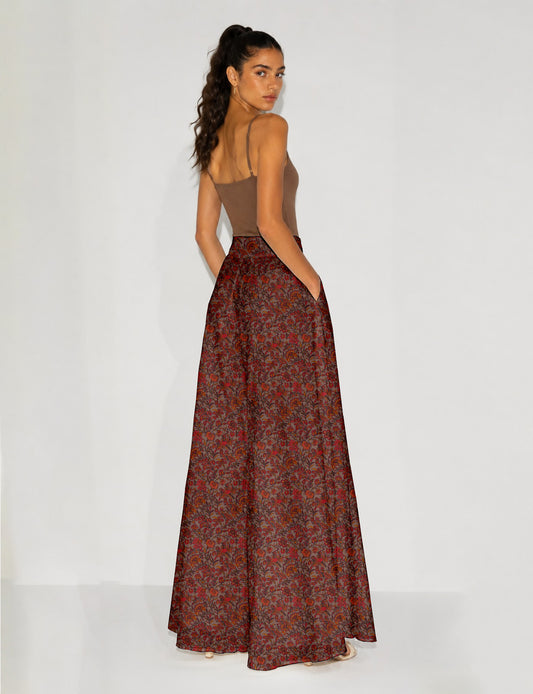 Wide Leg Palazzo Trousers - Orange Floral