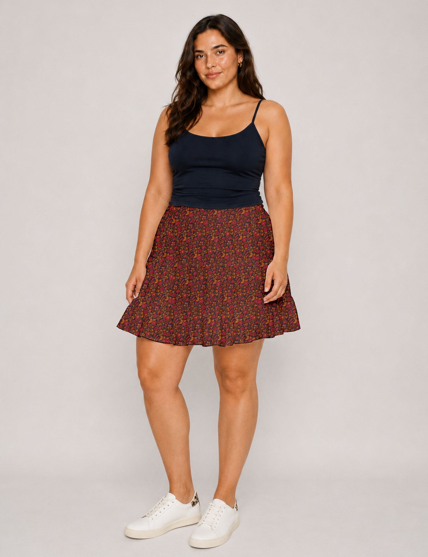 Short tiered skirt - Orange Floral