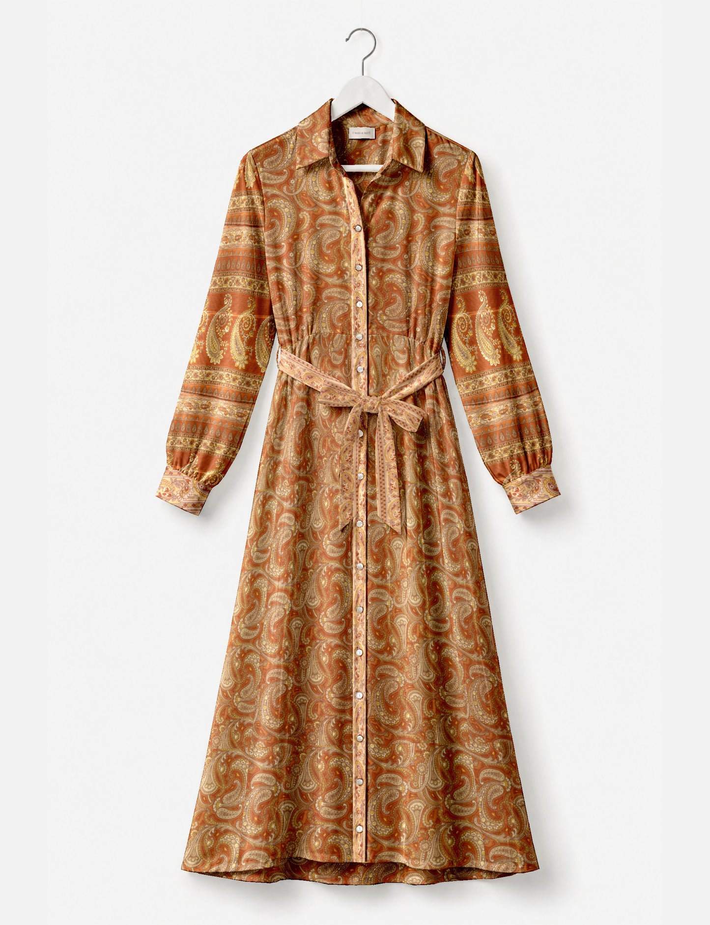 Long shirt dress side view highlighting flared silhouette
