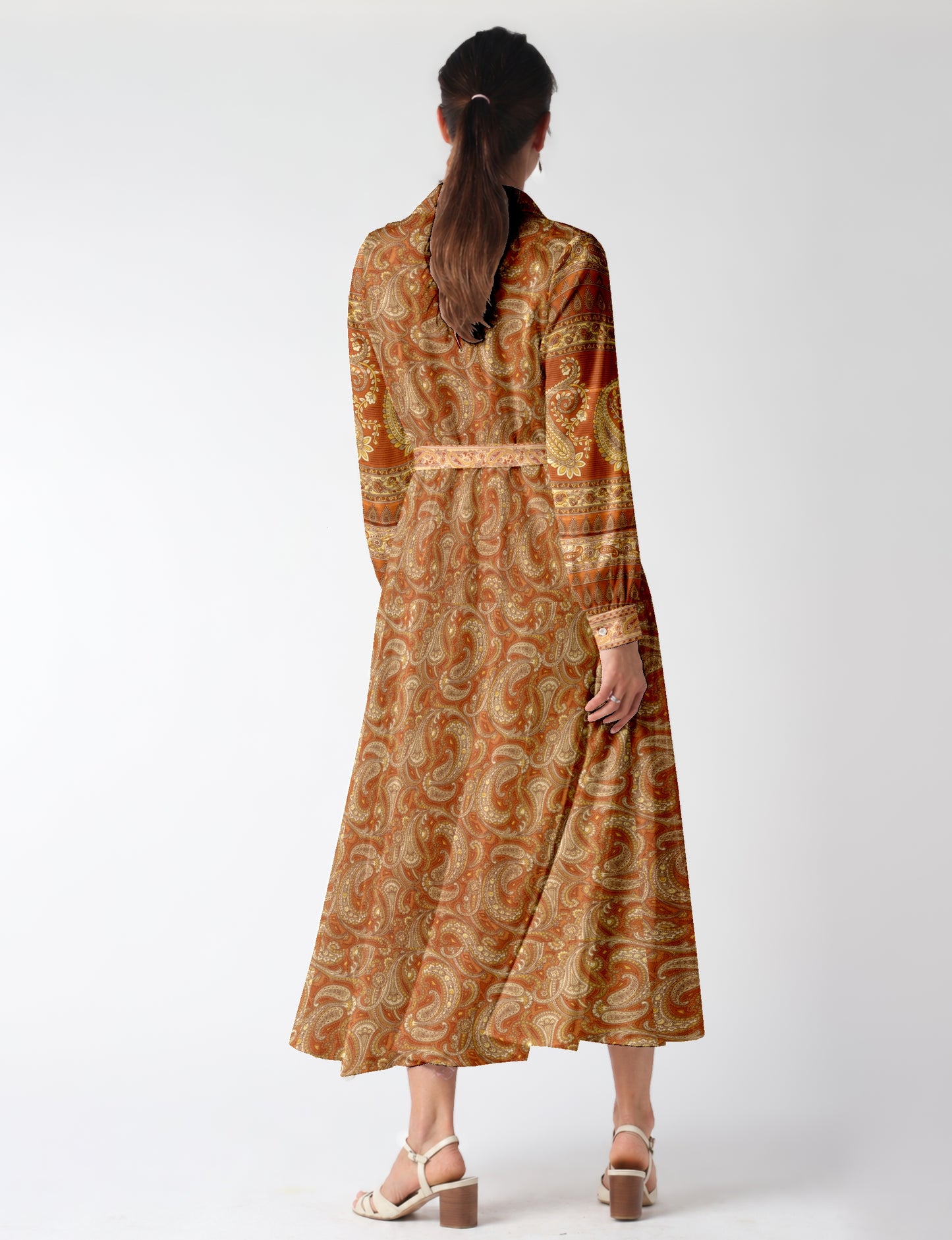 Flowing long shirt dress with relaxed fit and ankle-length design