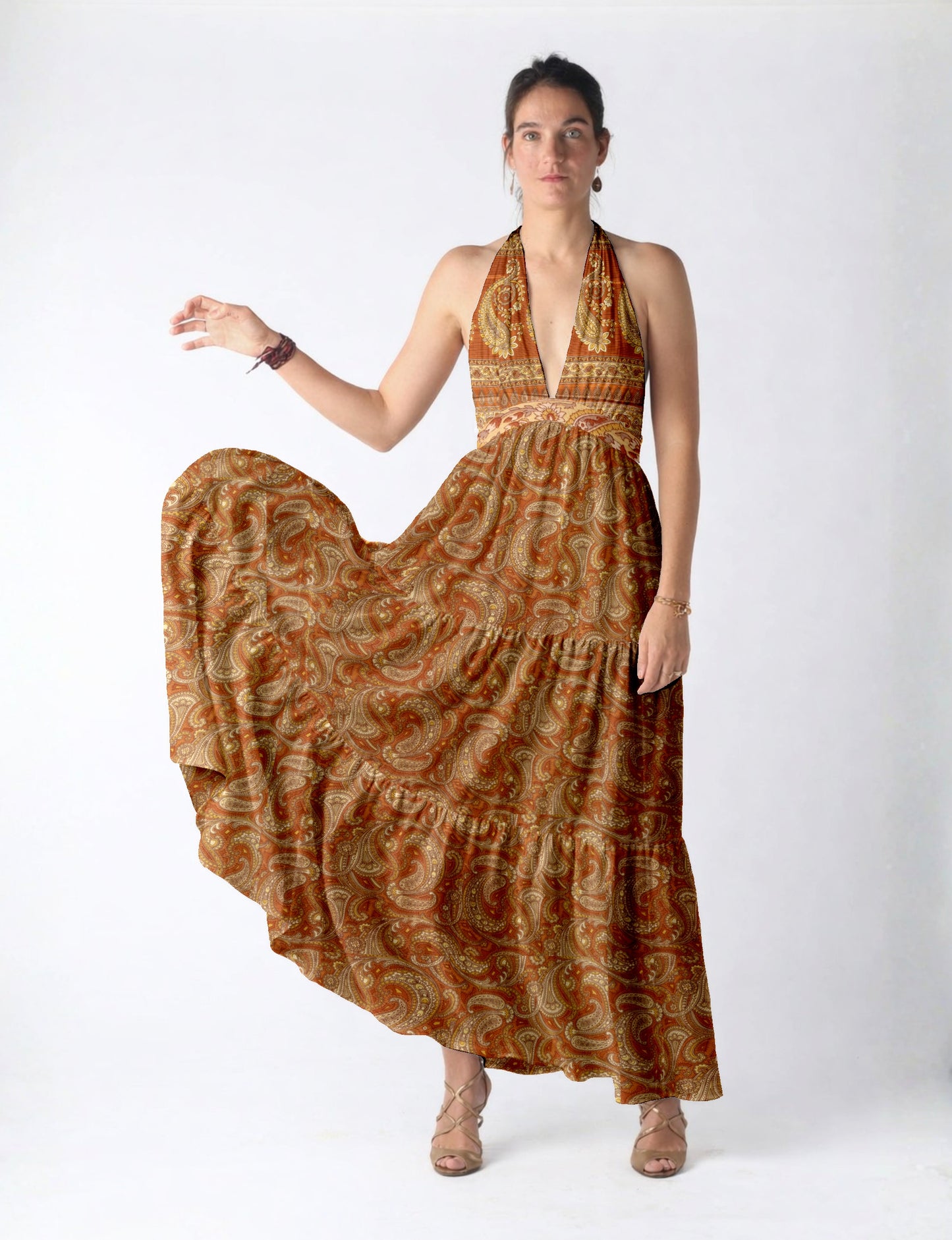 Flowy maxi tiered dress for vacations, brunch, and evening wear