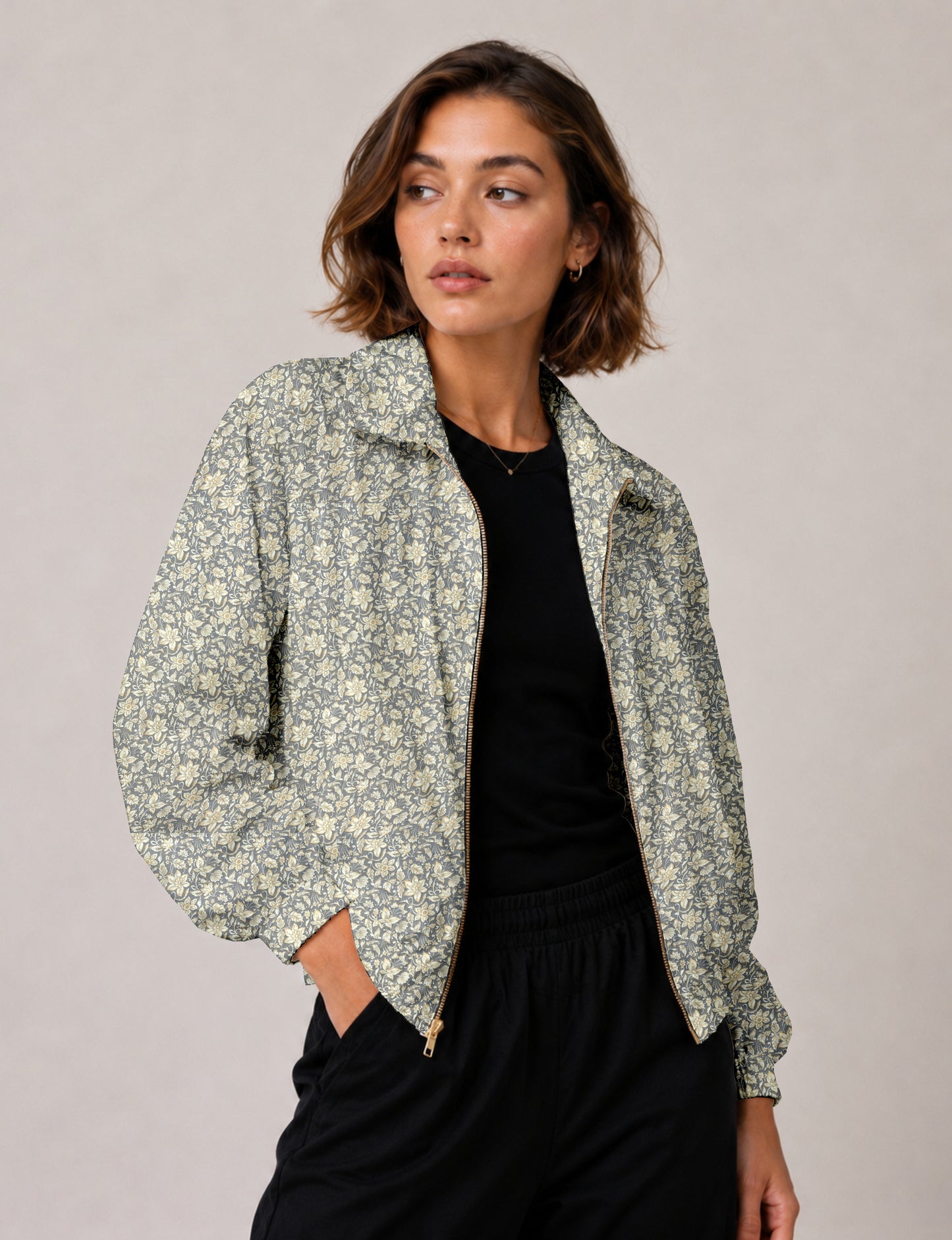 Bomber Jacket - Grey Floral
