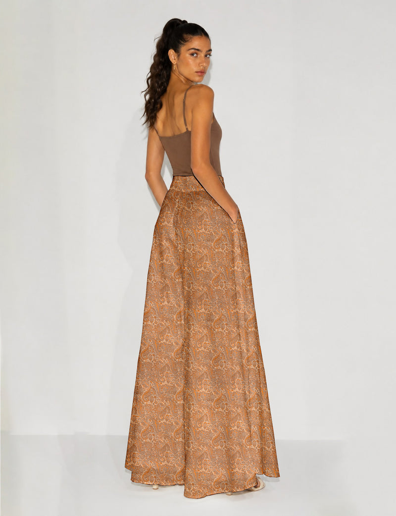 Wide Leg Palazzo Trousers - Orange Paisley