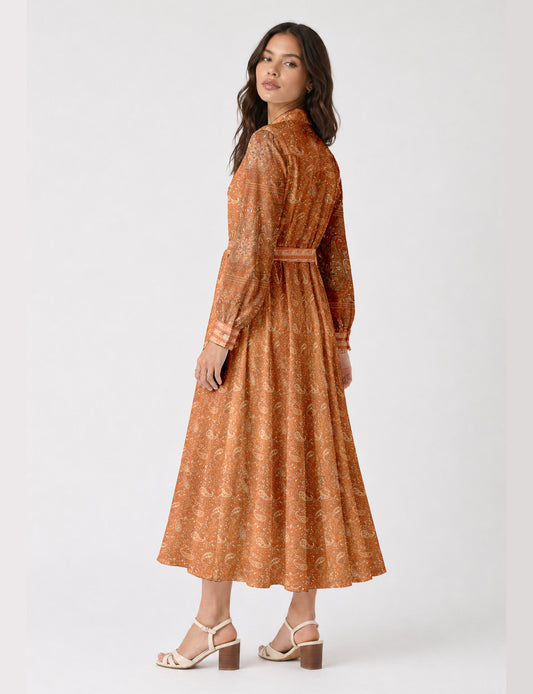 Long shirt dress - Orange Paisley