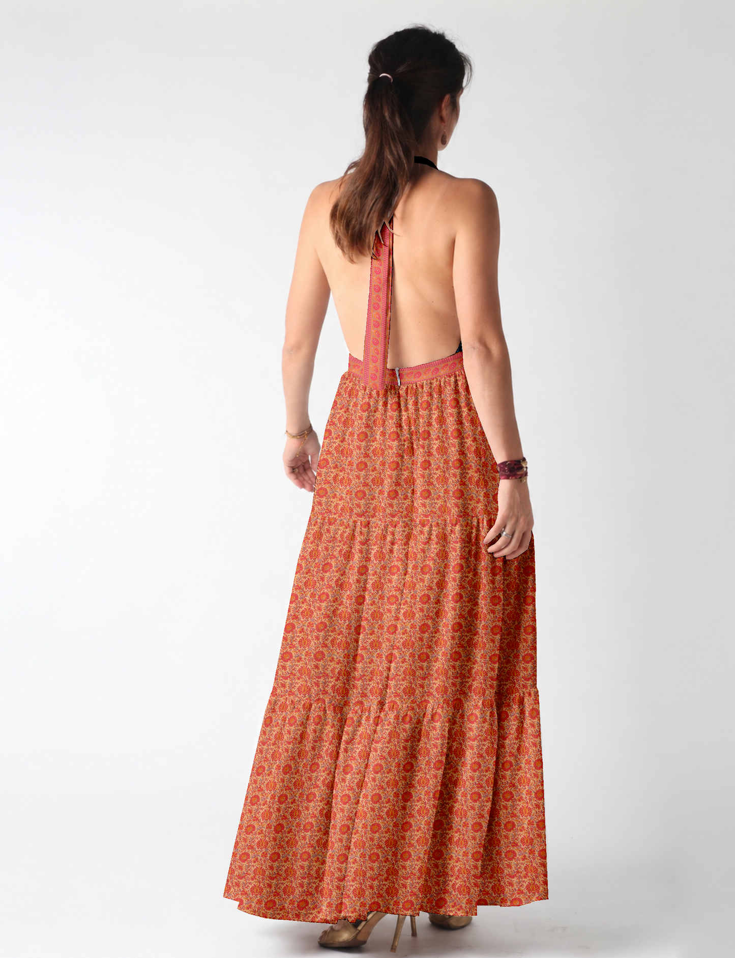 Flowy maxi tiered dress for vacations, brunch, and evening wear
