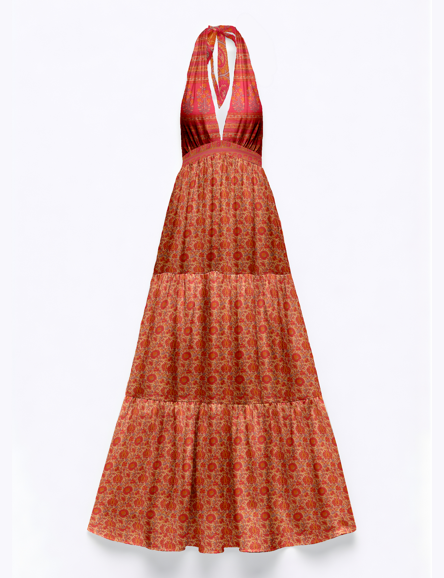 Halter neck maxi dress with tiered layers and elasticated back