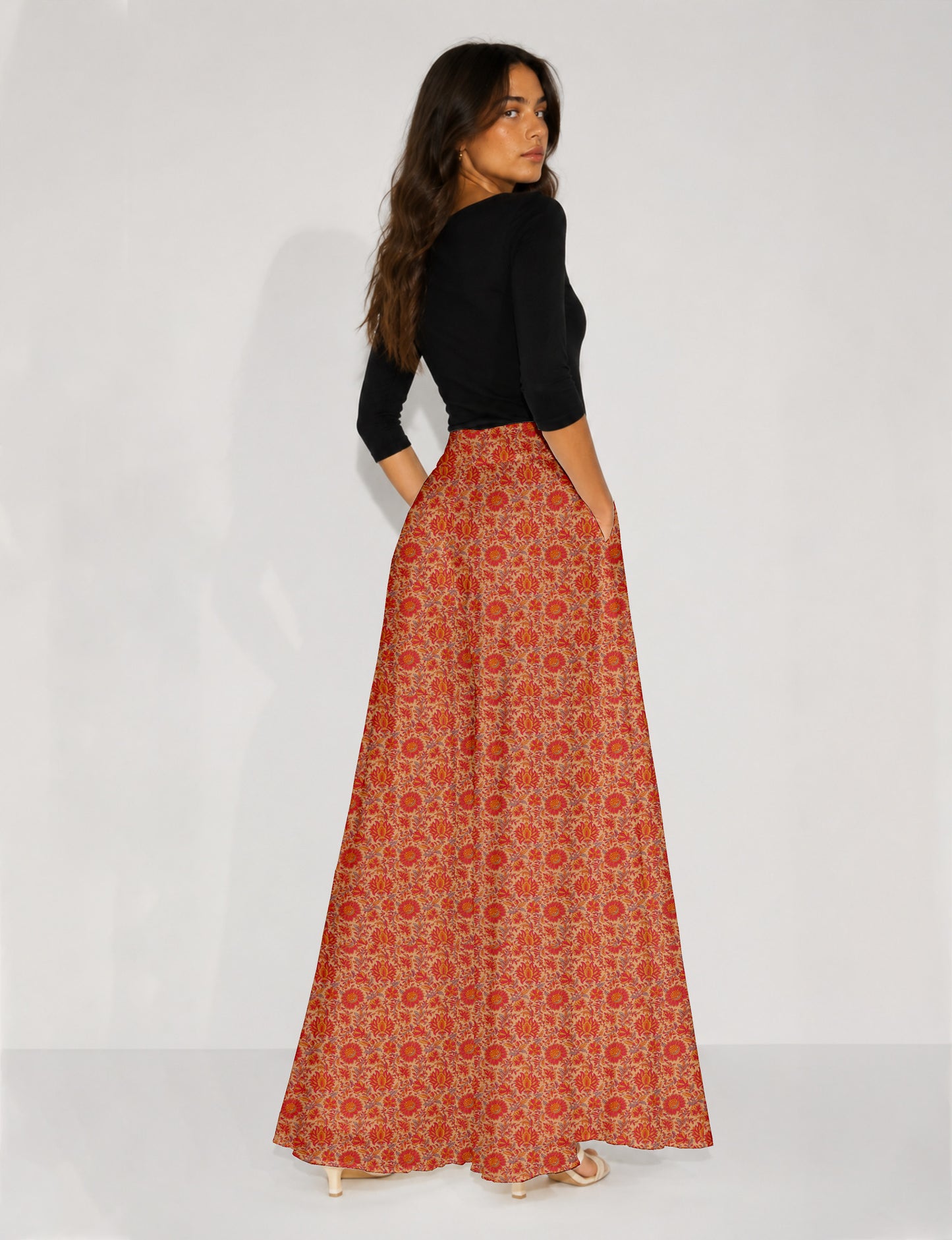 Wide Leg Palazzo Trousers - Orange Tropical