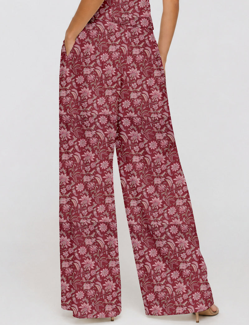 Wide leg pleated trouser - Pink Floral