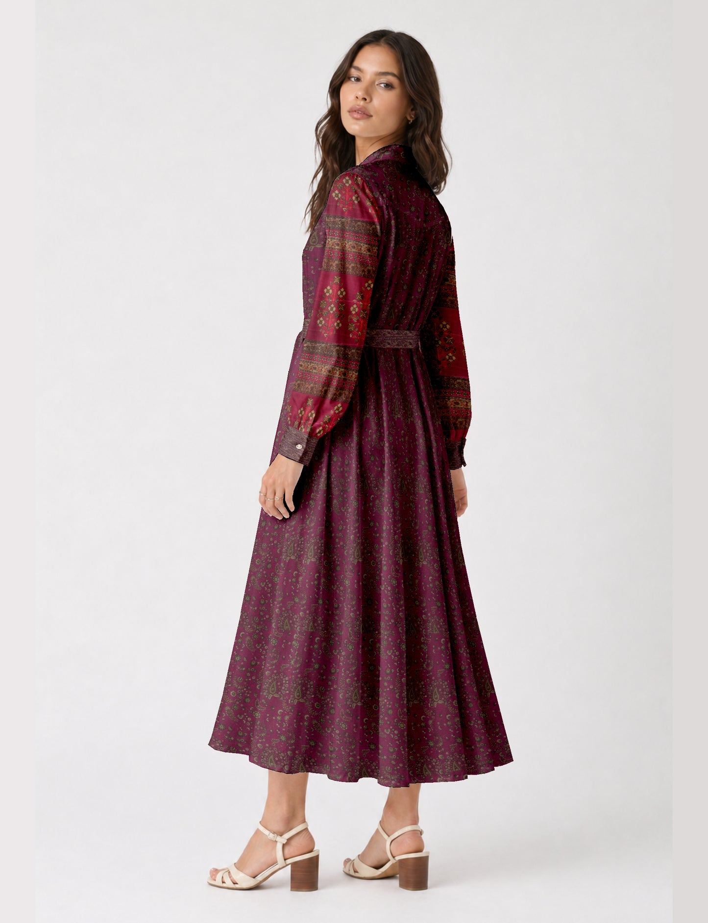 Flowing long shirt dress with relaxed fit and ankle-length design