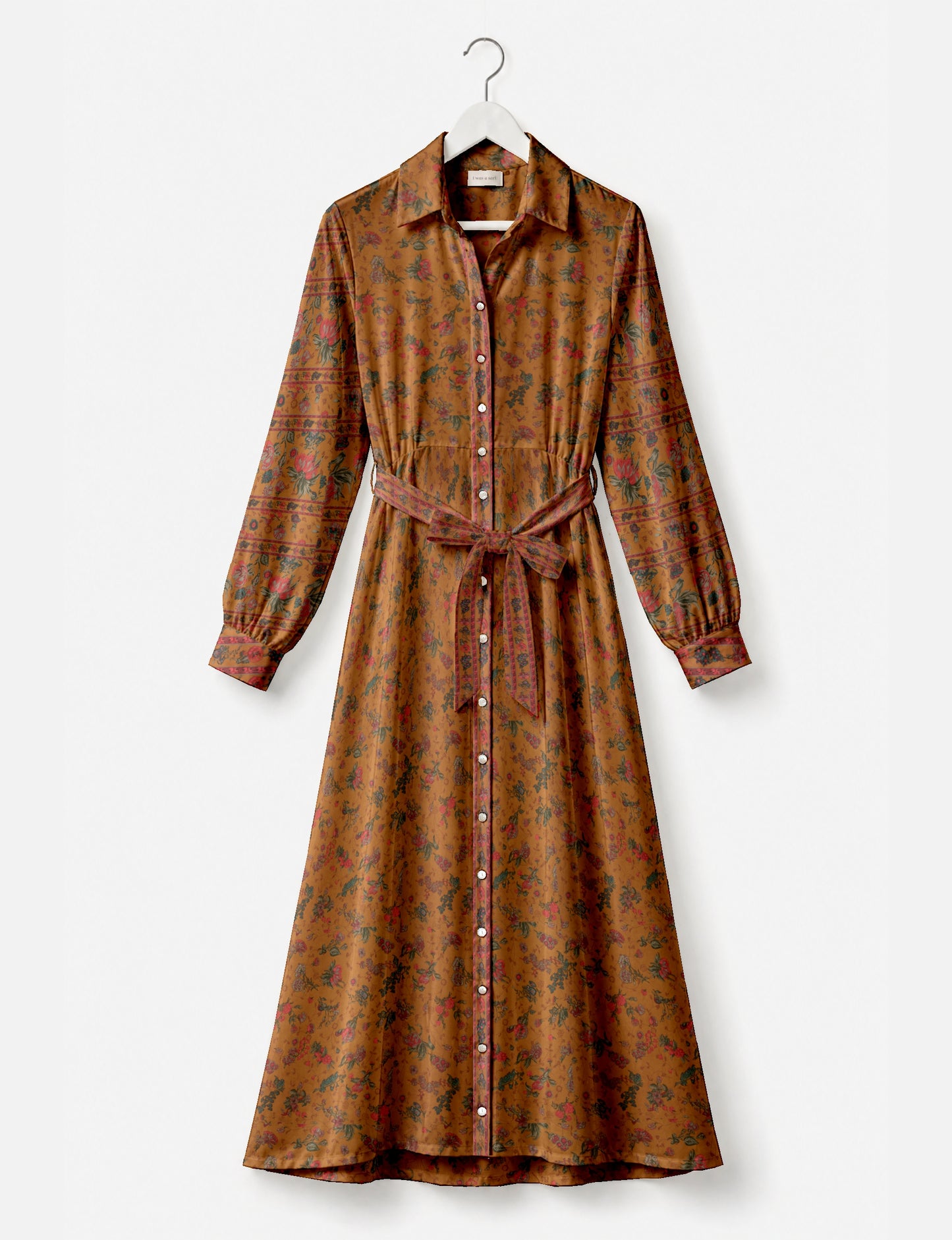 Flowing long shirt dress with relaxed fit and ankle-length design