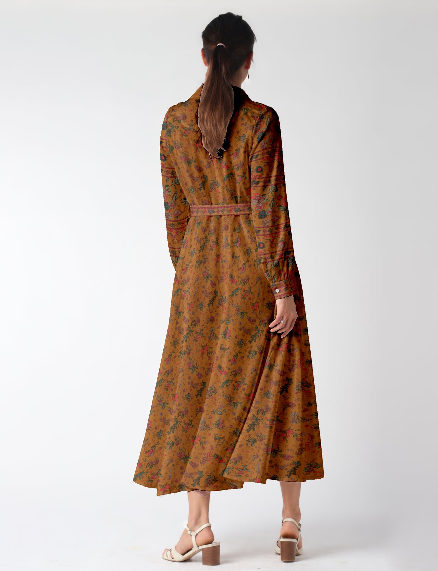 Flowing long shirt dress with relaxed fit and ankle-length design