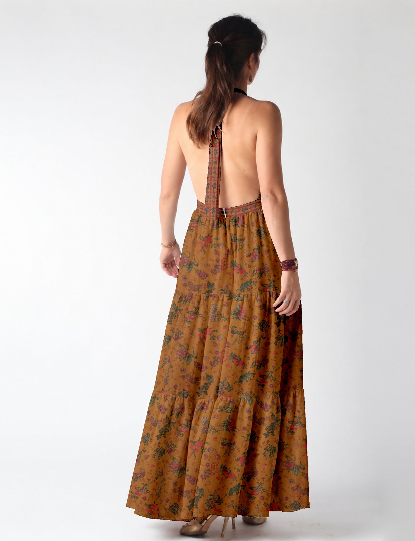 Flowy maxi tiered dress for vacations, brunch, and evening wear