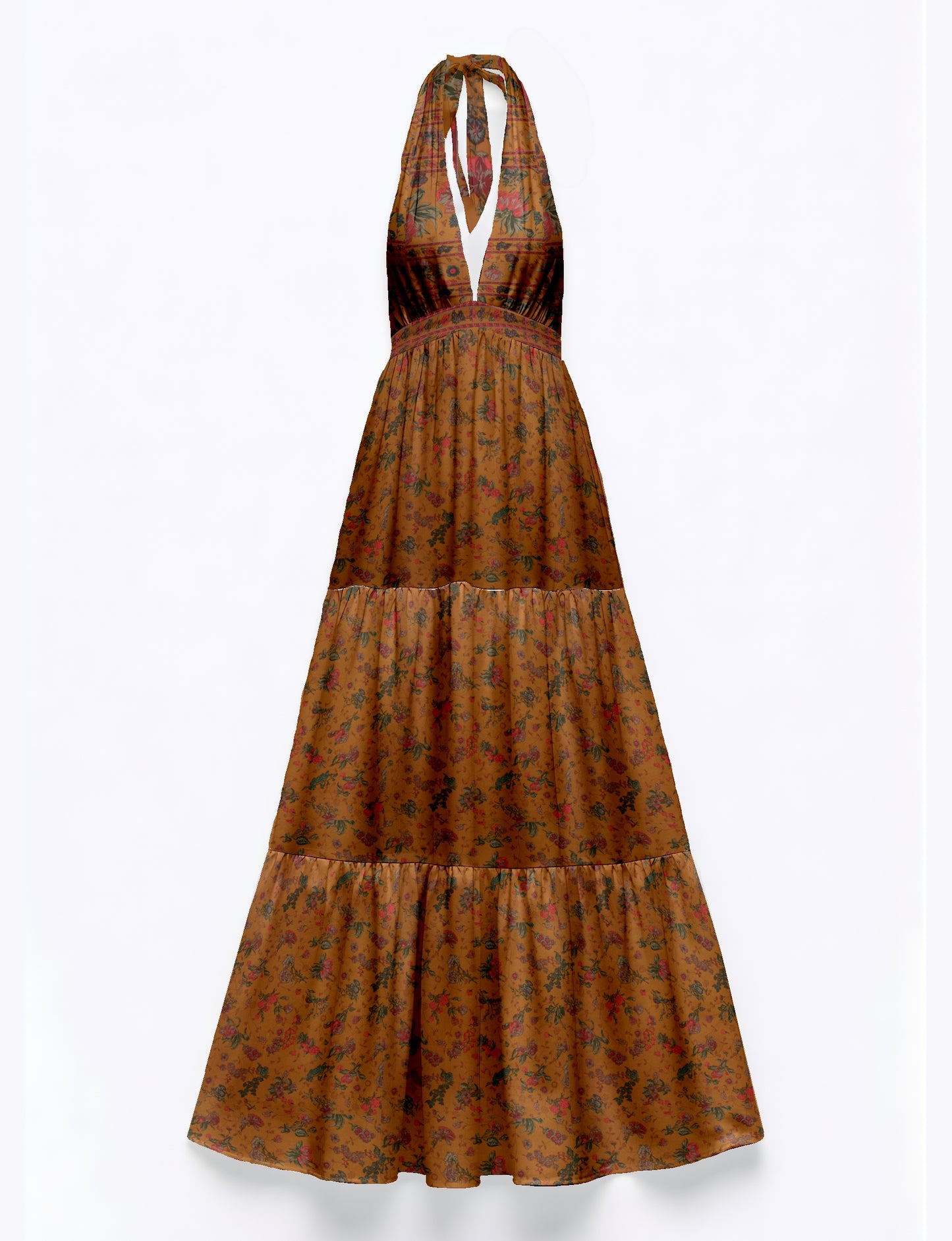 Halter neck maxi dress with tiered layers and elasticated back