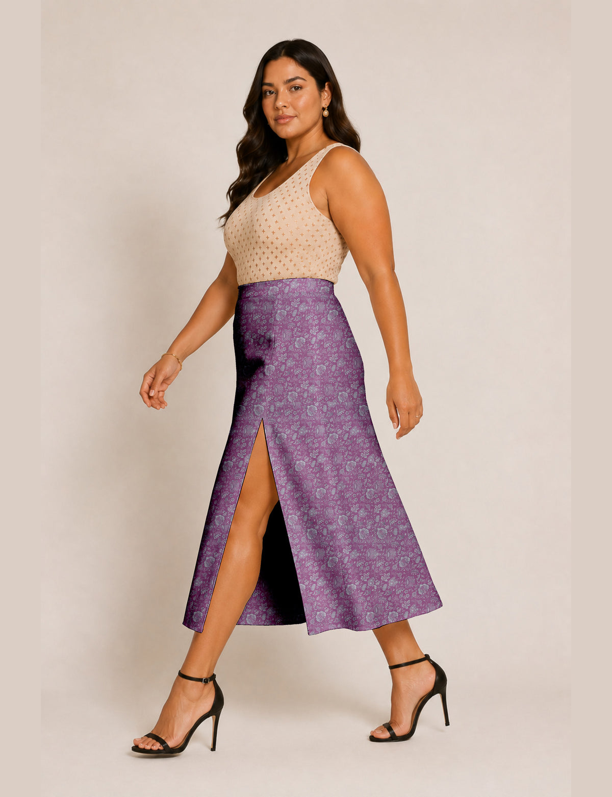 A line skirt with slit - Pink Floral