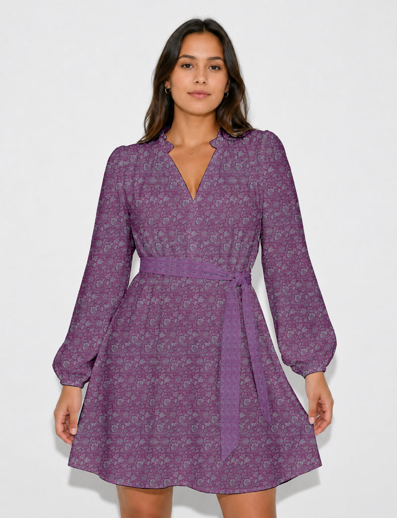 Swing dress with belt - Yellow Floral - Pink Floral