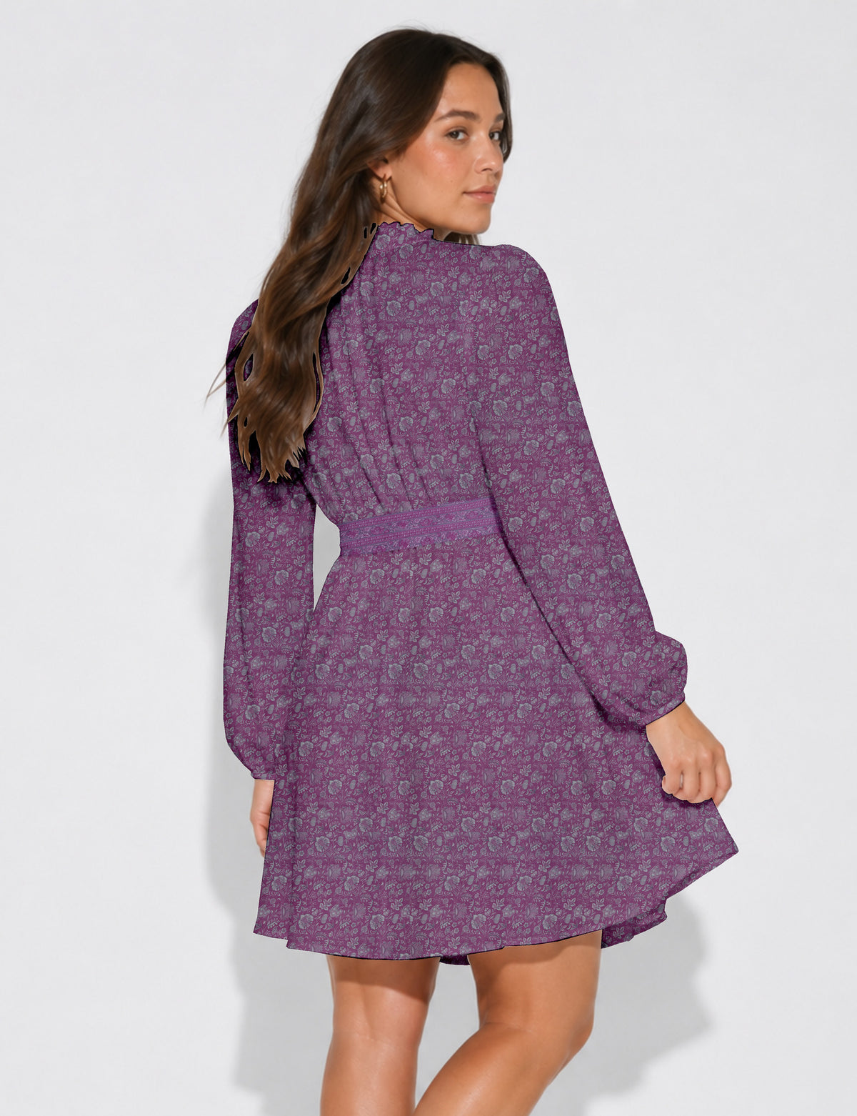 Robe évasée avec ceinture - Yellow Floral - Pink Floral