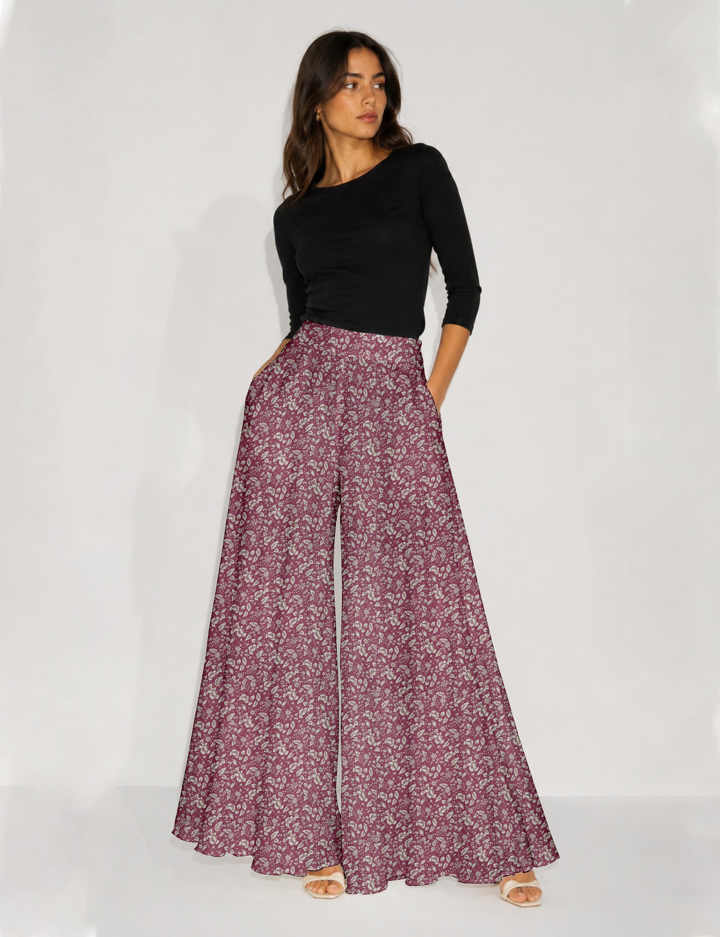 Wide Leg Palazzo Trousers - Pink Floral