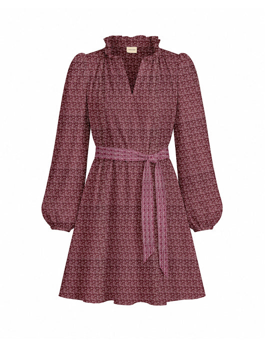 Swing dress with belt - Pink Floral