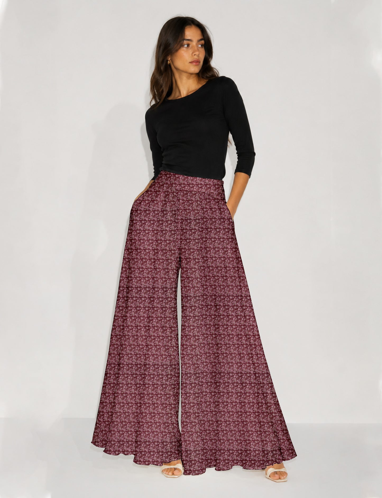 Wide Leg Palazzo Trousers - Pink Floral