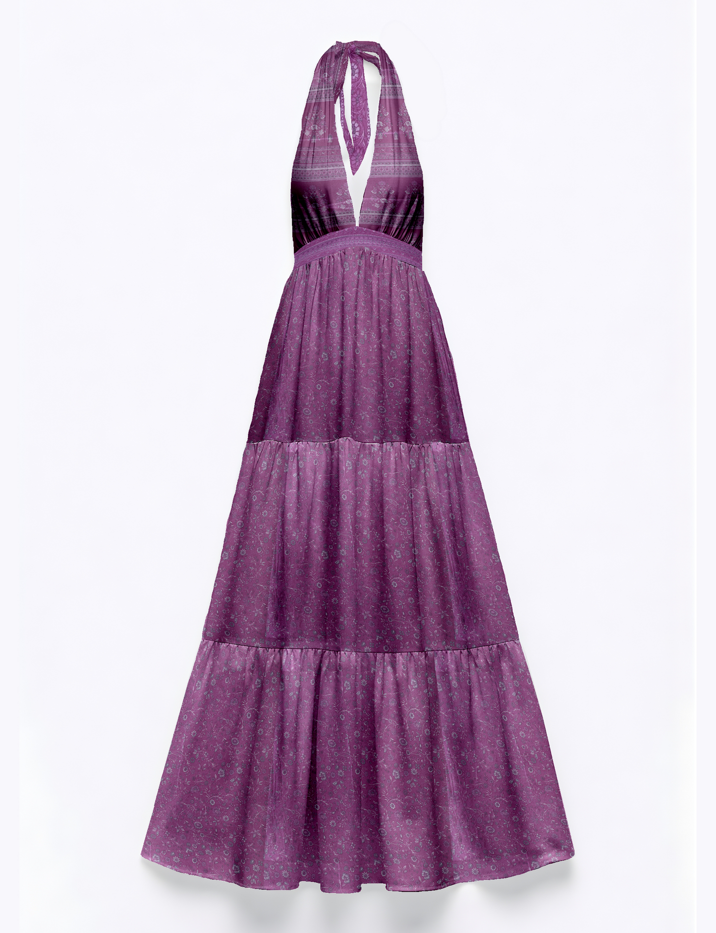 Halter neck maxi dress with tiered layers and elasticated back