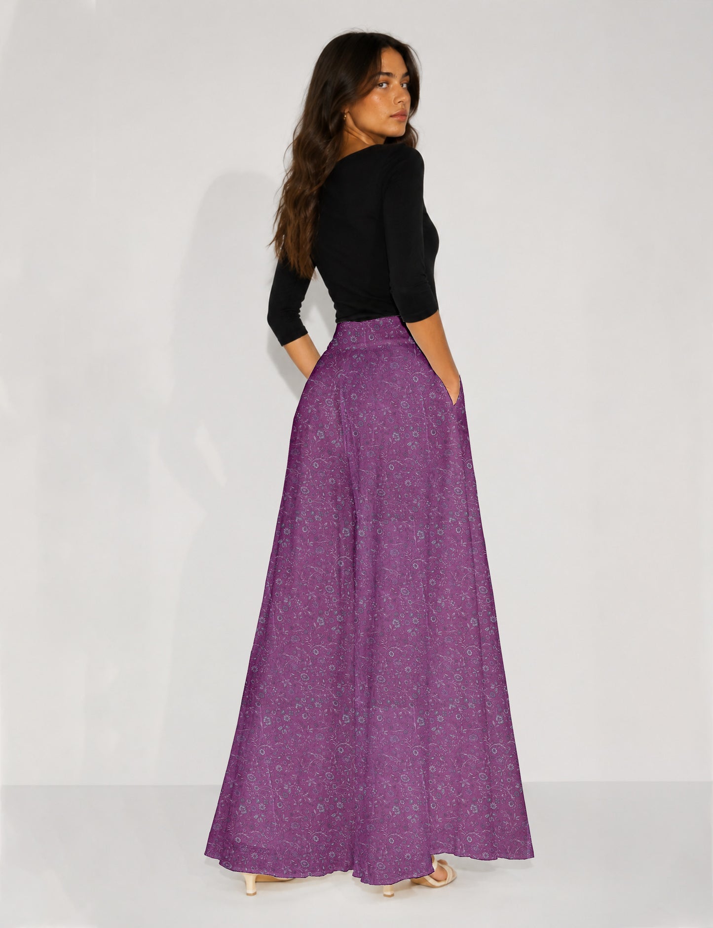 Wide Leg Palazzo Trousers - Pink Floral