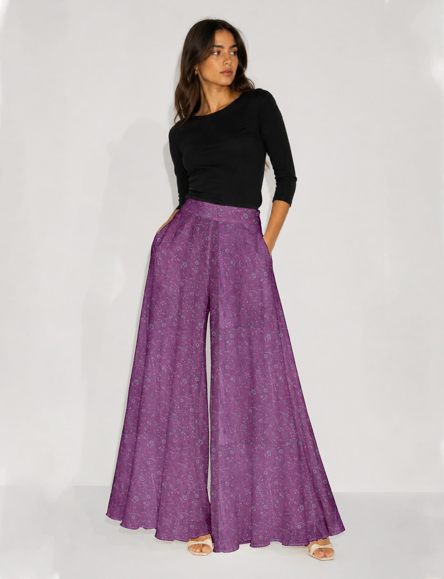 Wide Leg Palazzo Trousers - Pink Floral