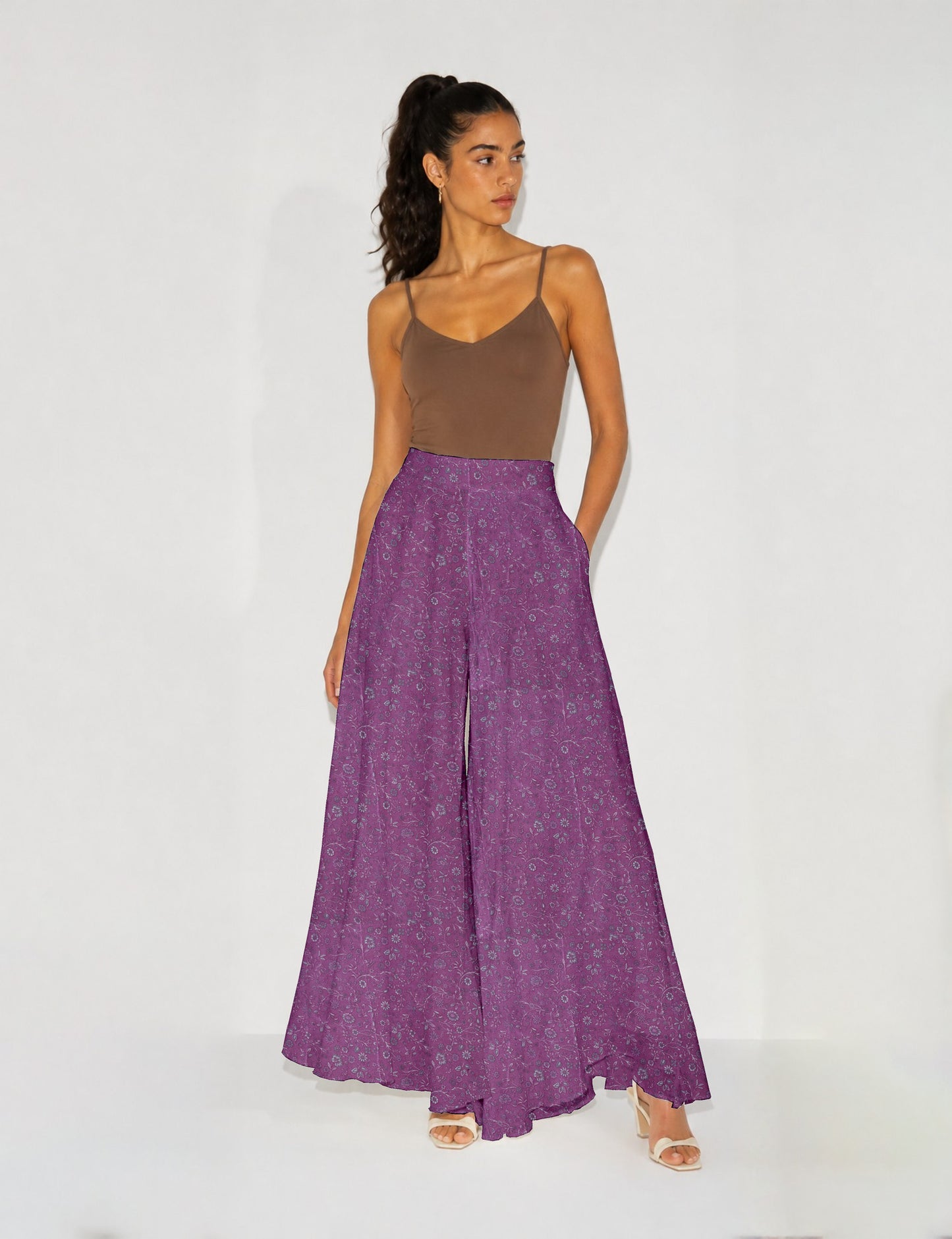Wide Leg Palazzo Trousers - Pink Floral