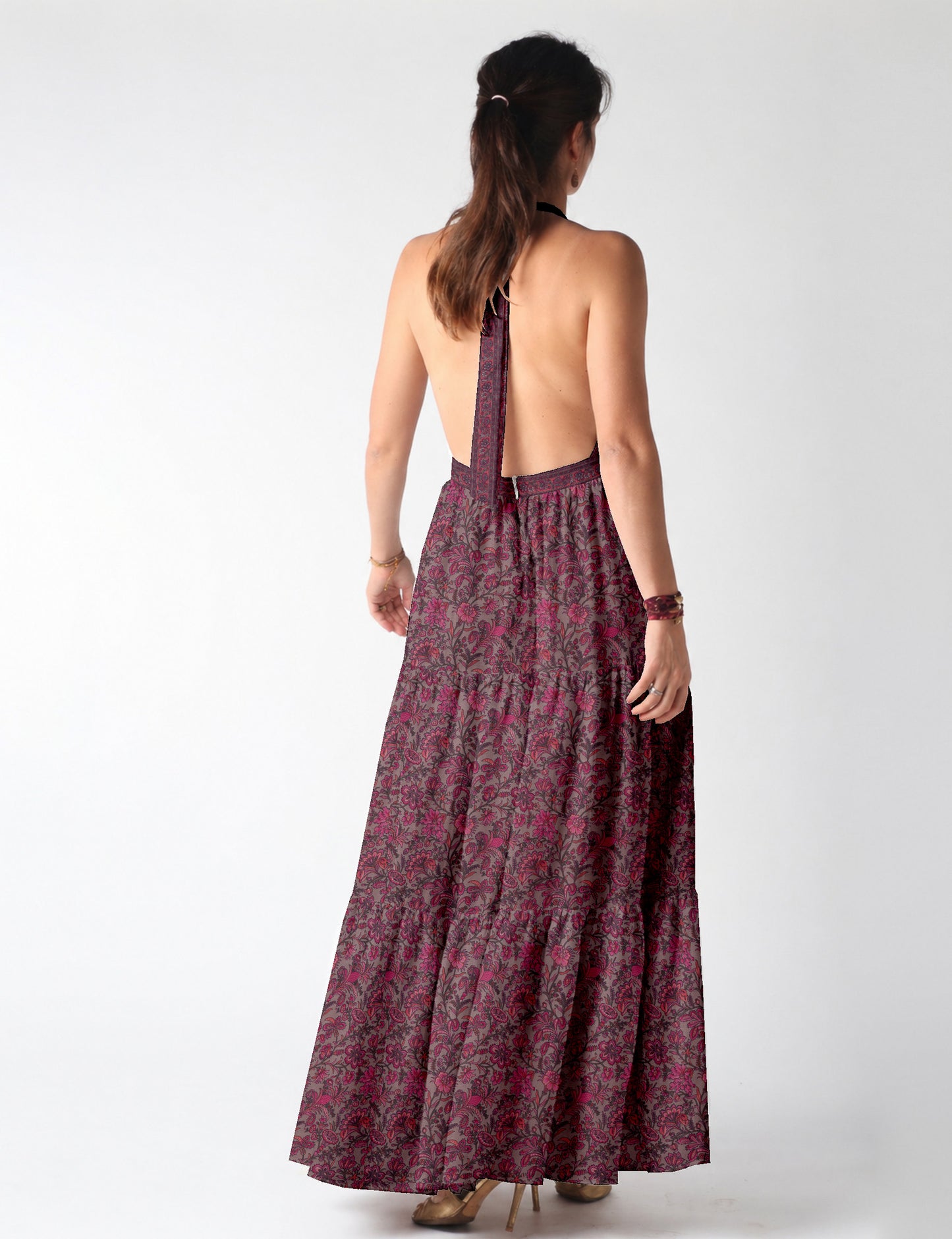Flowy maxi tiered dress for vacations, brunch, and evening wear