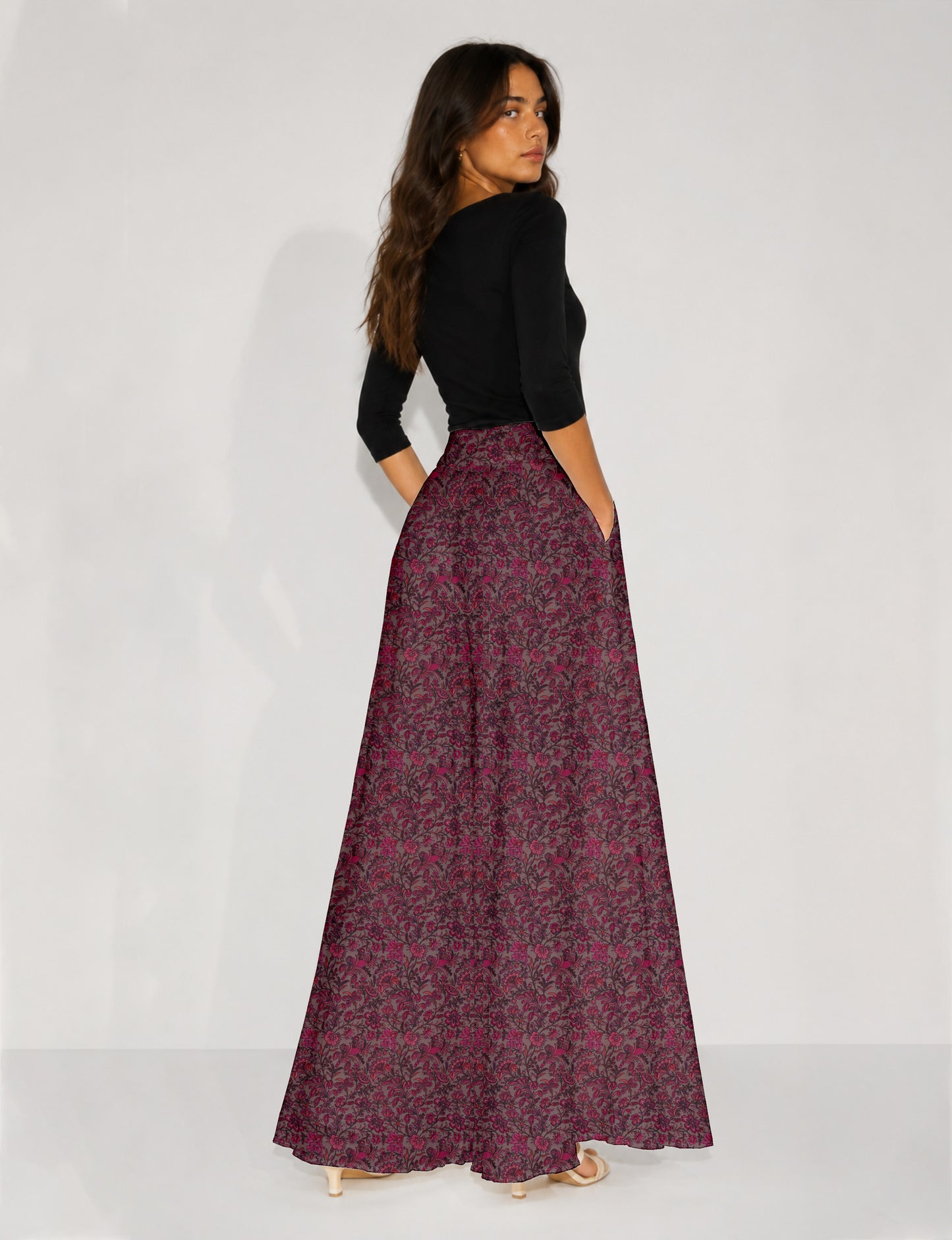 Wide Leg Palazzo Trousers - Pink Floral