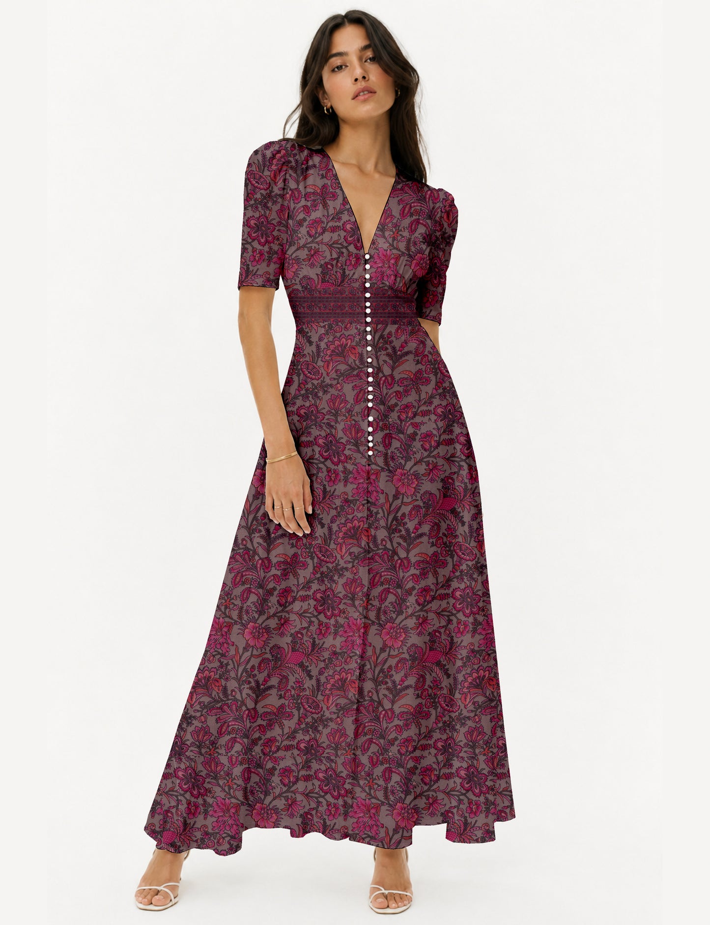 Maxi romantic dress - Pink Floral