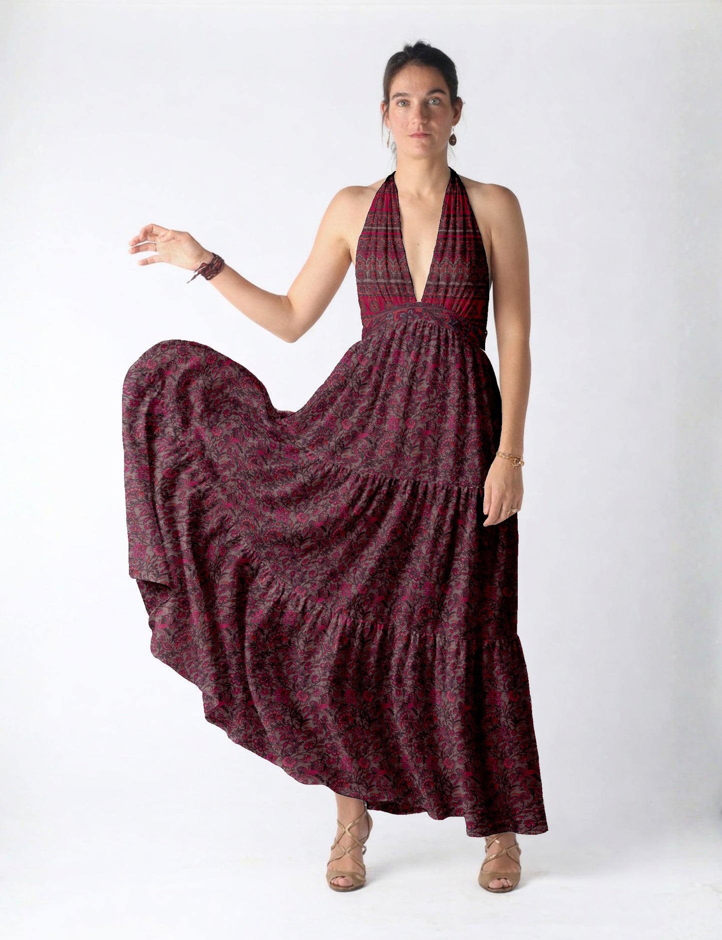 Flowy maxi tiered dress for vacations, brunch, and evening wear