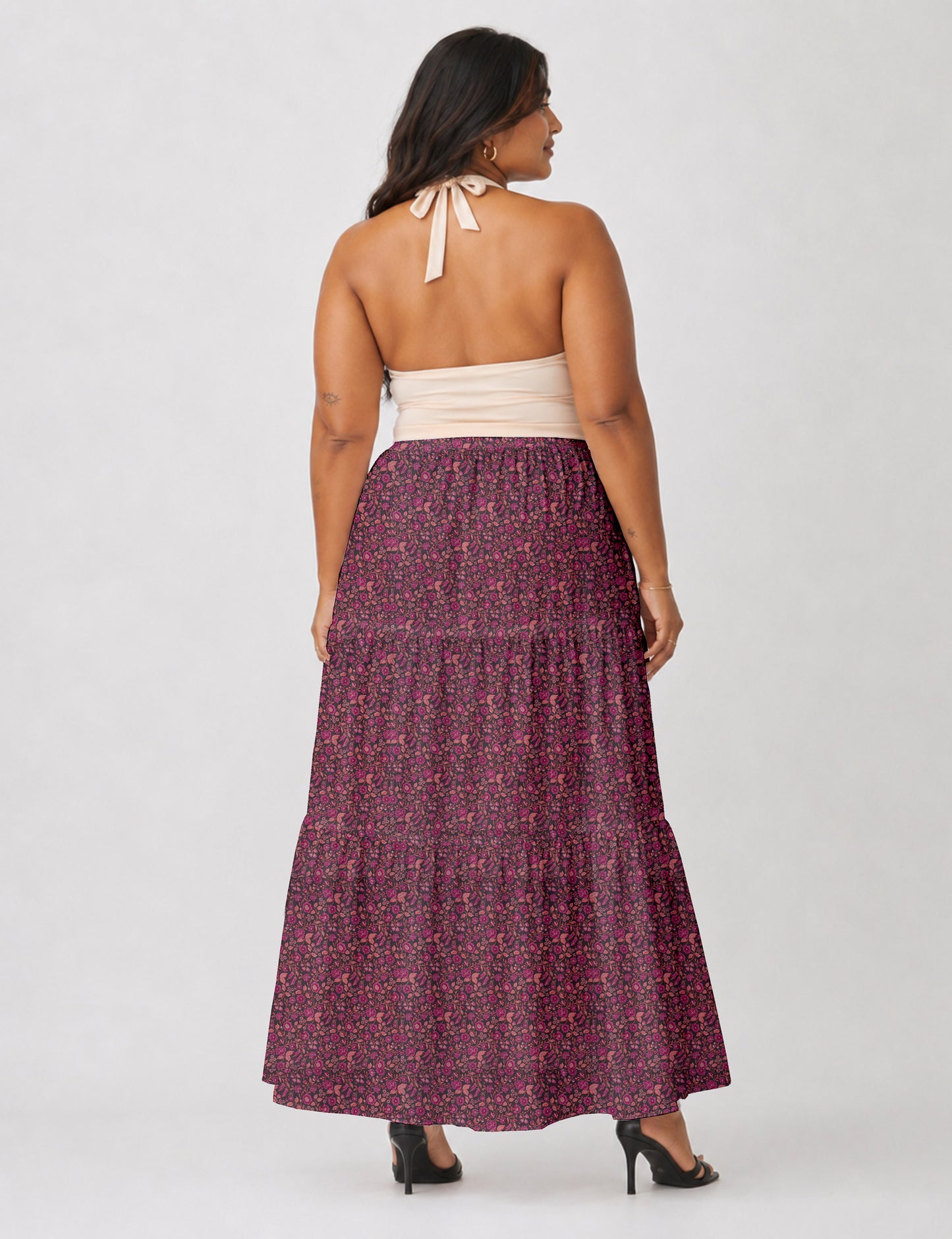 Midi Tiered Skirt - Pink Floral