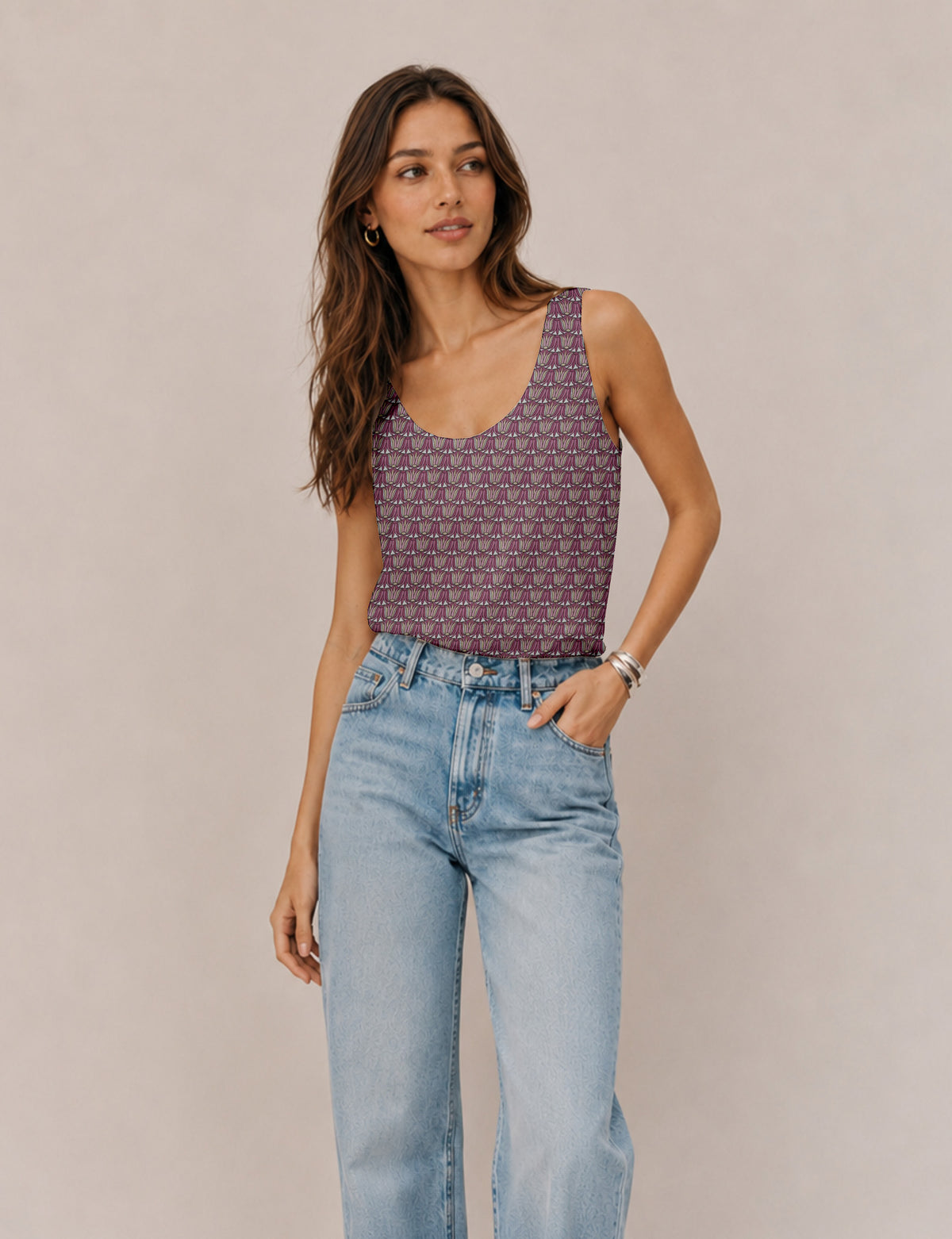 Sleeveless blouse - Pink Leaves