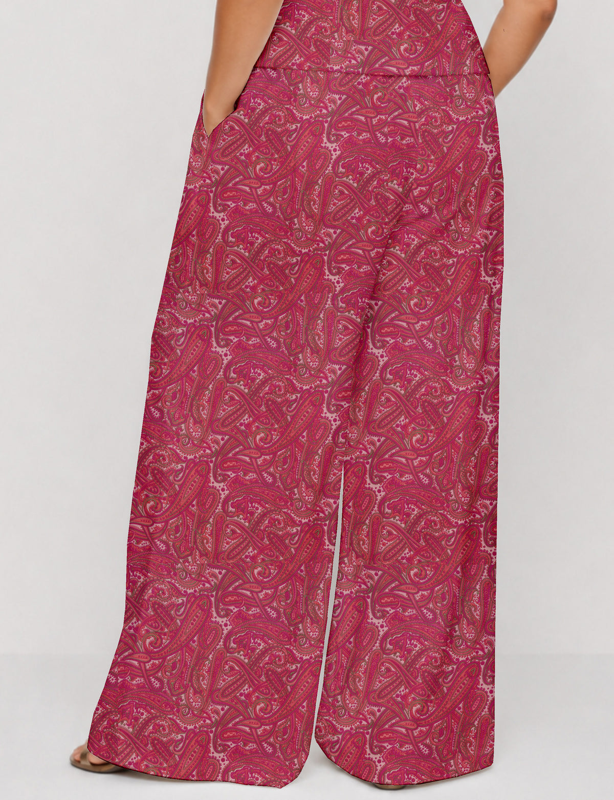 Wide leg pleated trouser - Pink Paisley