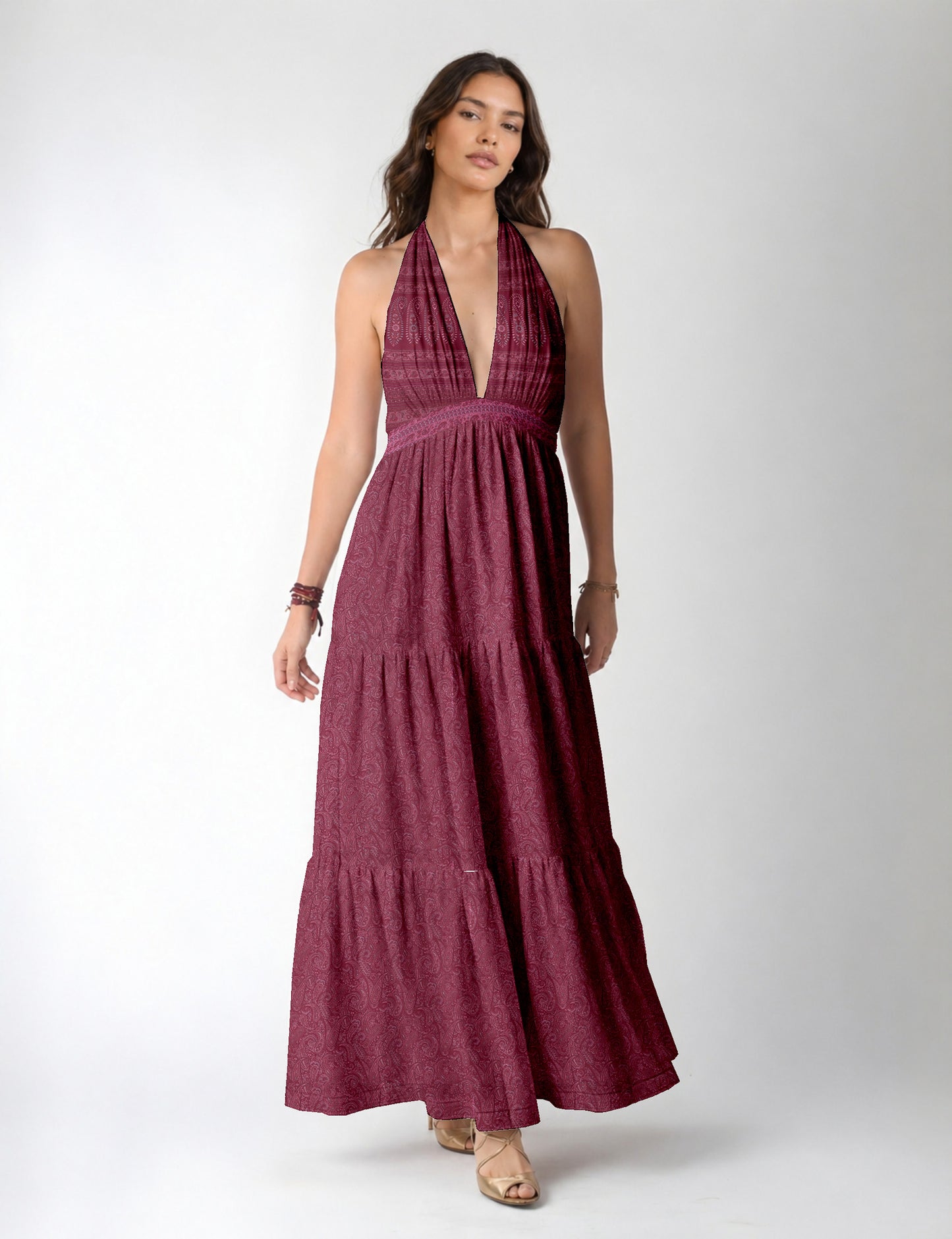 Flowy maxi tiered dress for vacations, brunch, and evening wear