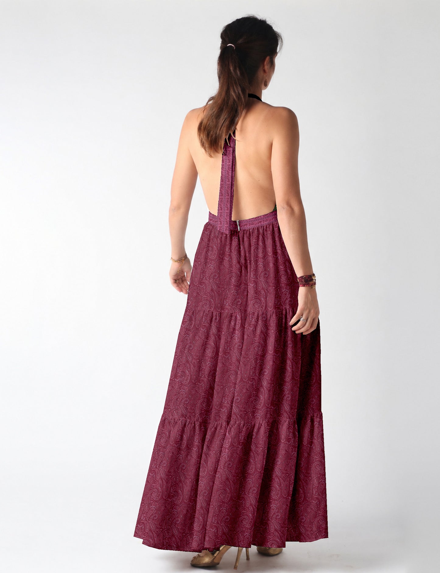 Halter neck maxi dress with tiered layers and elasticated back