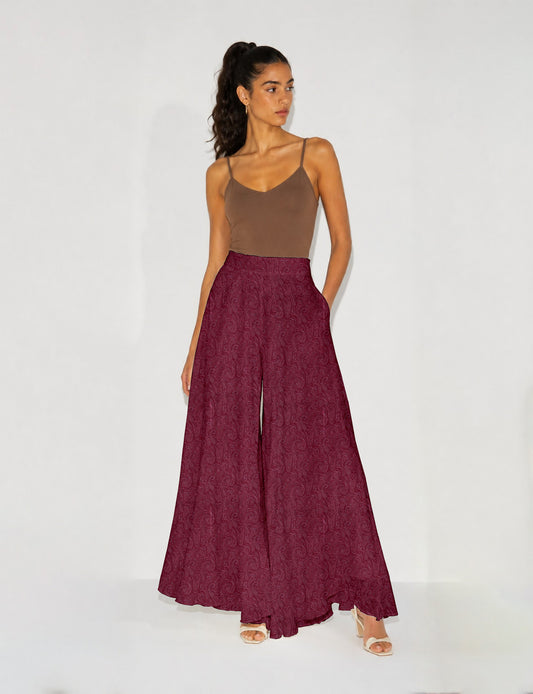 Wide Leg Palazzo Trousers - Pink Paisley