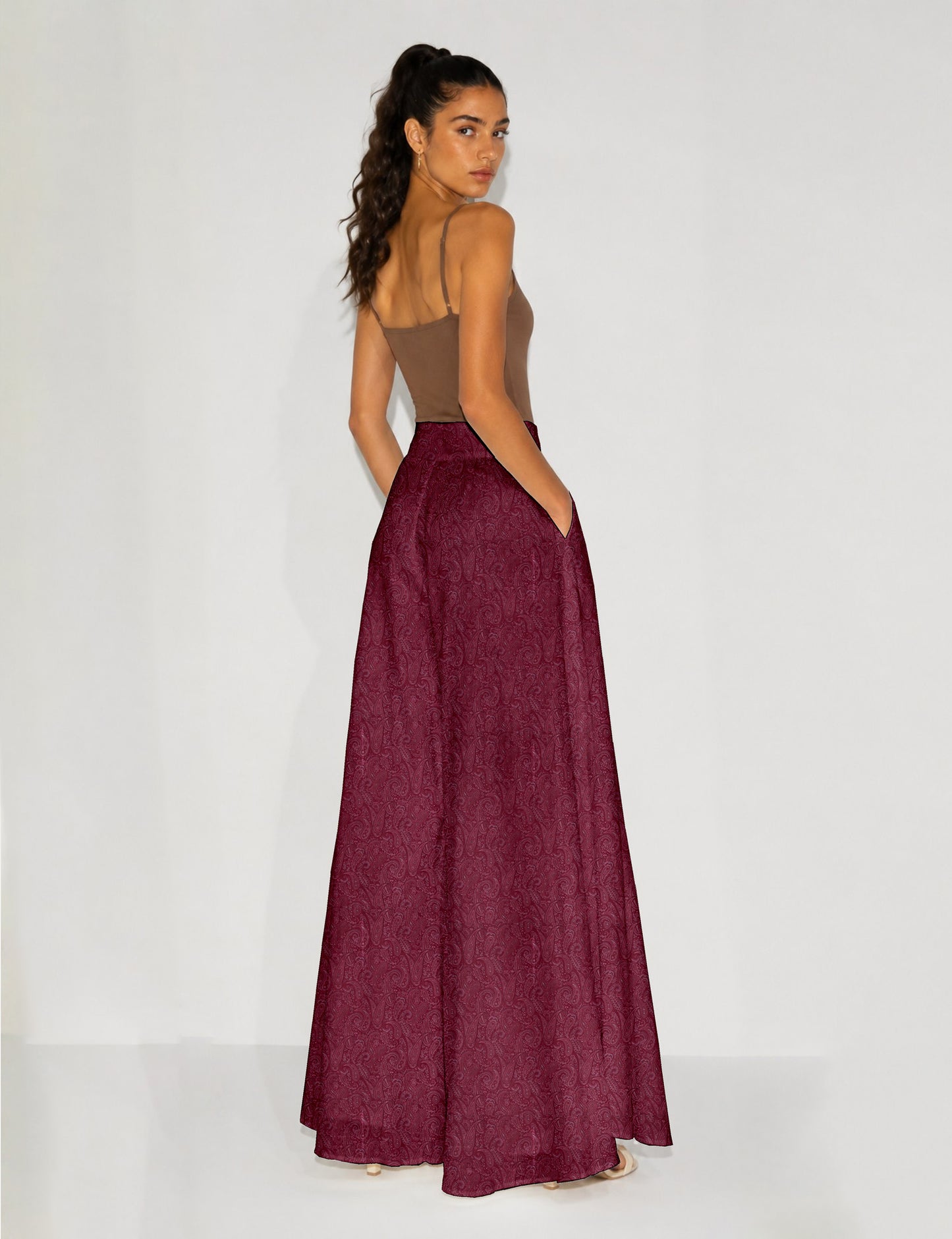 Wide Leg Palazzo Trousers - Pink Paisley
