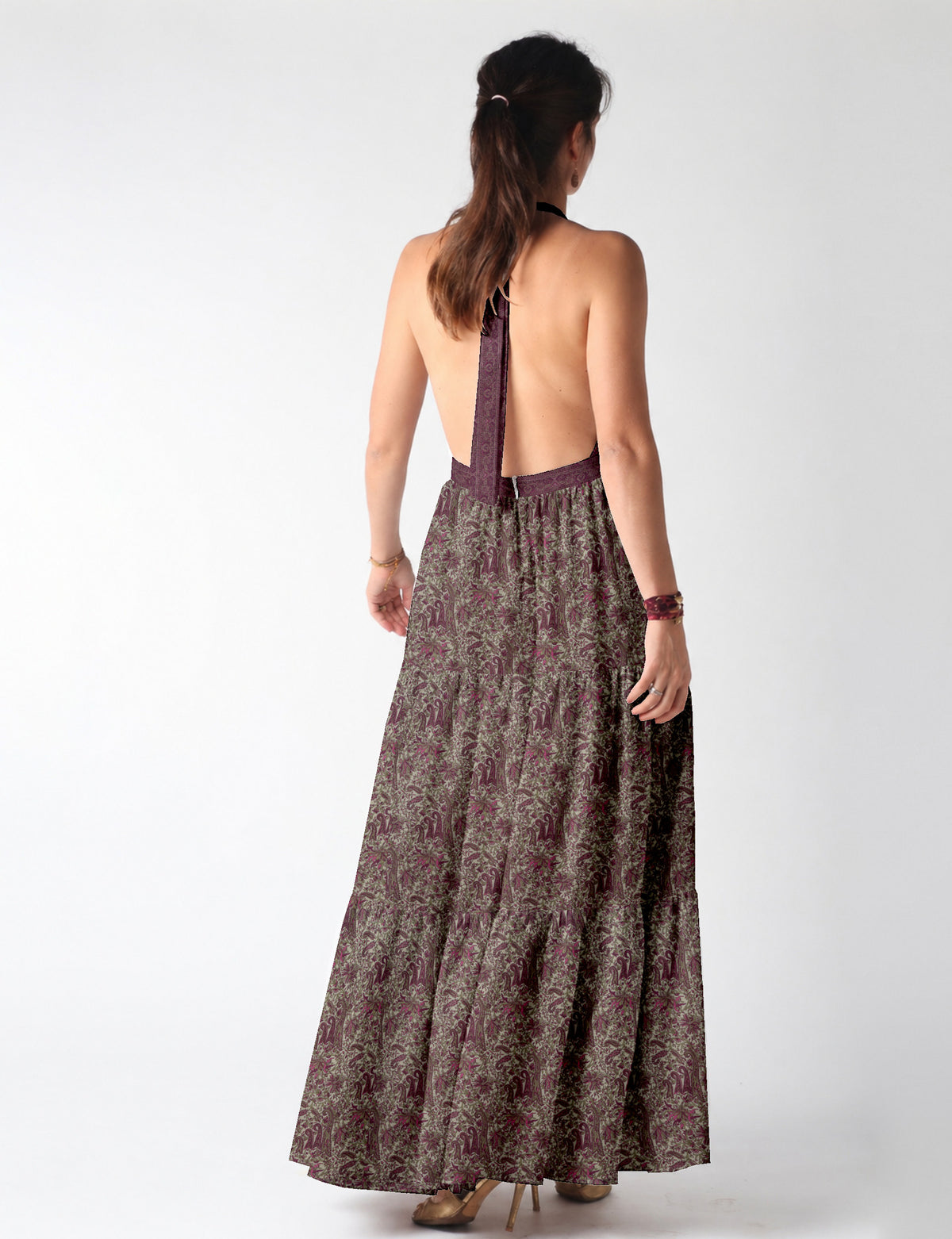 Flowy maxi tiered dress for vacations, brunch, and evening wear