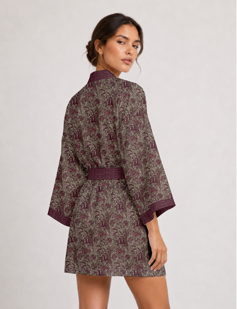Short kimono robe - Pink Paisley