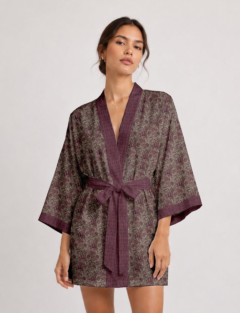 Short kimono robe - Pink Paisley
