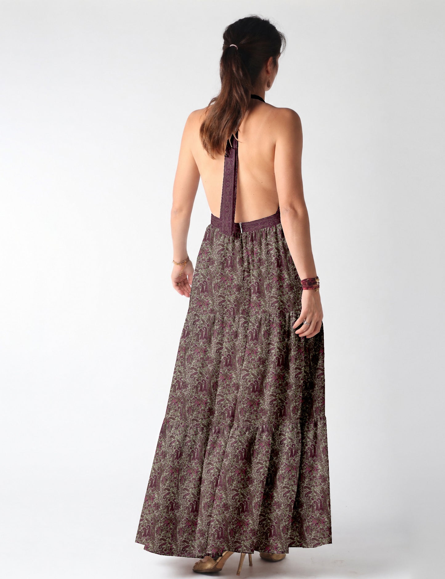 Flowy maxi tiered dress for vacations, brunch, and evening wear