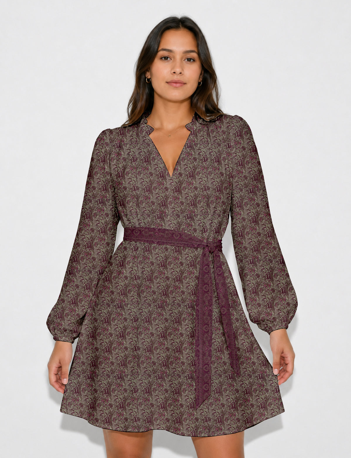 Swing dress with belt - Pink Paisley
