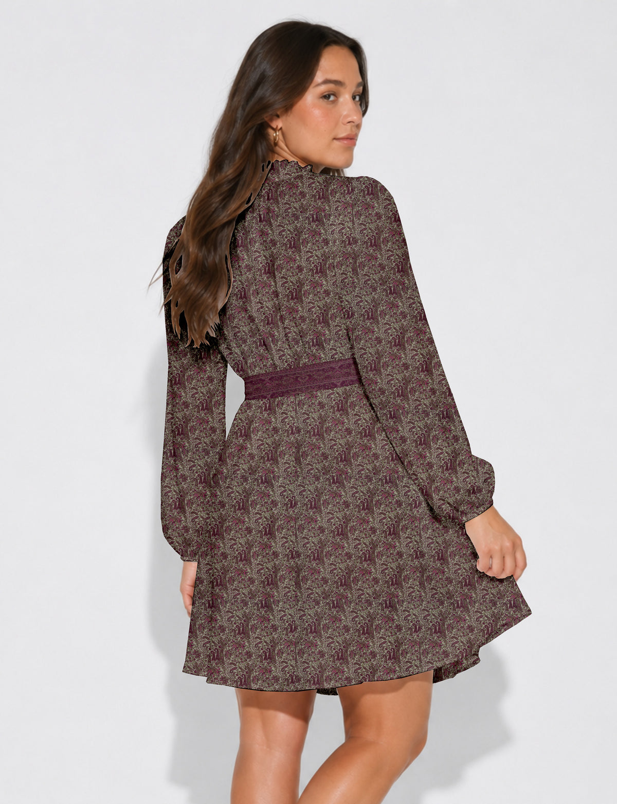 Swing dress with belt - Pink Paisley