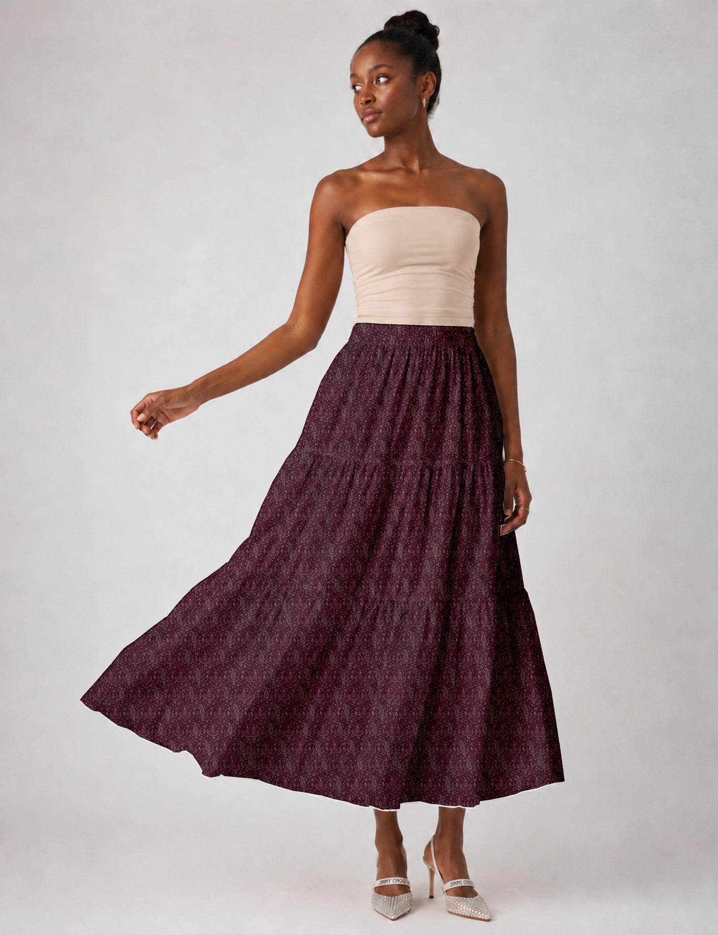 Midi Tiered Skirt - Pink Paisley