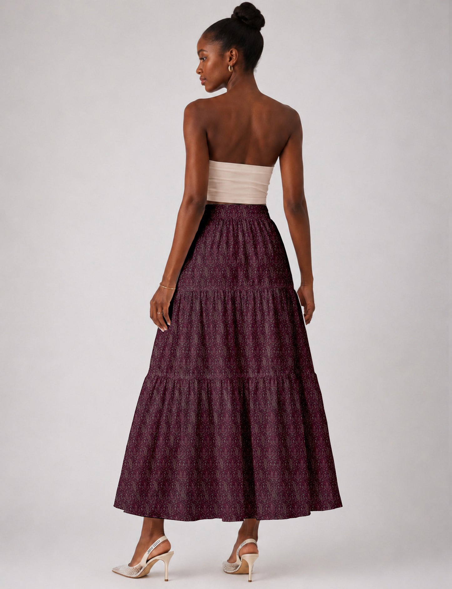 Midi Tiered Skirt - Pink Paisley