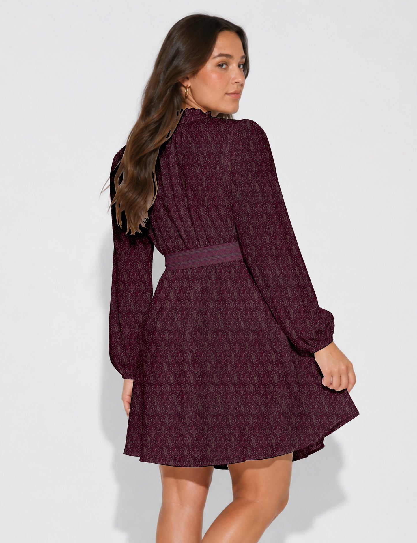 Swing dress with belt - Pink Paisley